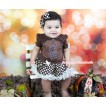 Thanksgiving Brown Baby Bodysuit Brown Golden Dots Pettiskirt & Rhinestone Turkey & Brown Headband Brown Golden Dots Satin Bow JS4006